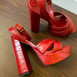 Block Heel Snake Skin Red Heels Aldo
